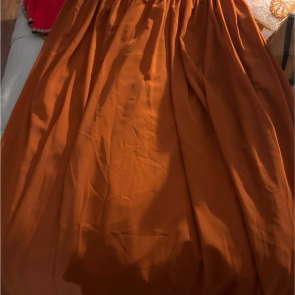 Burnt Orange Long Sleeve V Neck Formal Dress with Leg Slit - Picture 2 of 10